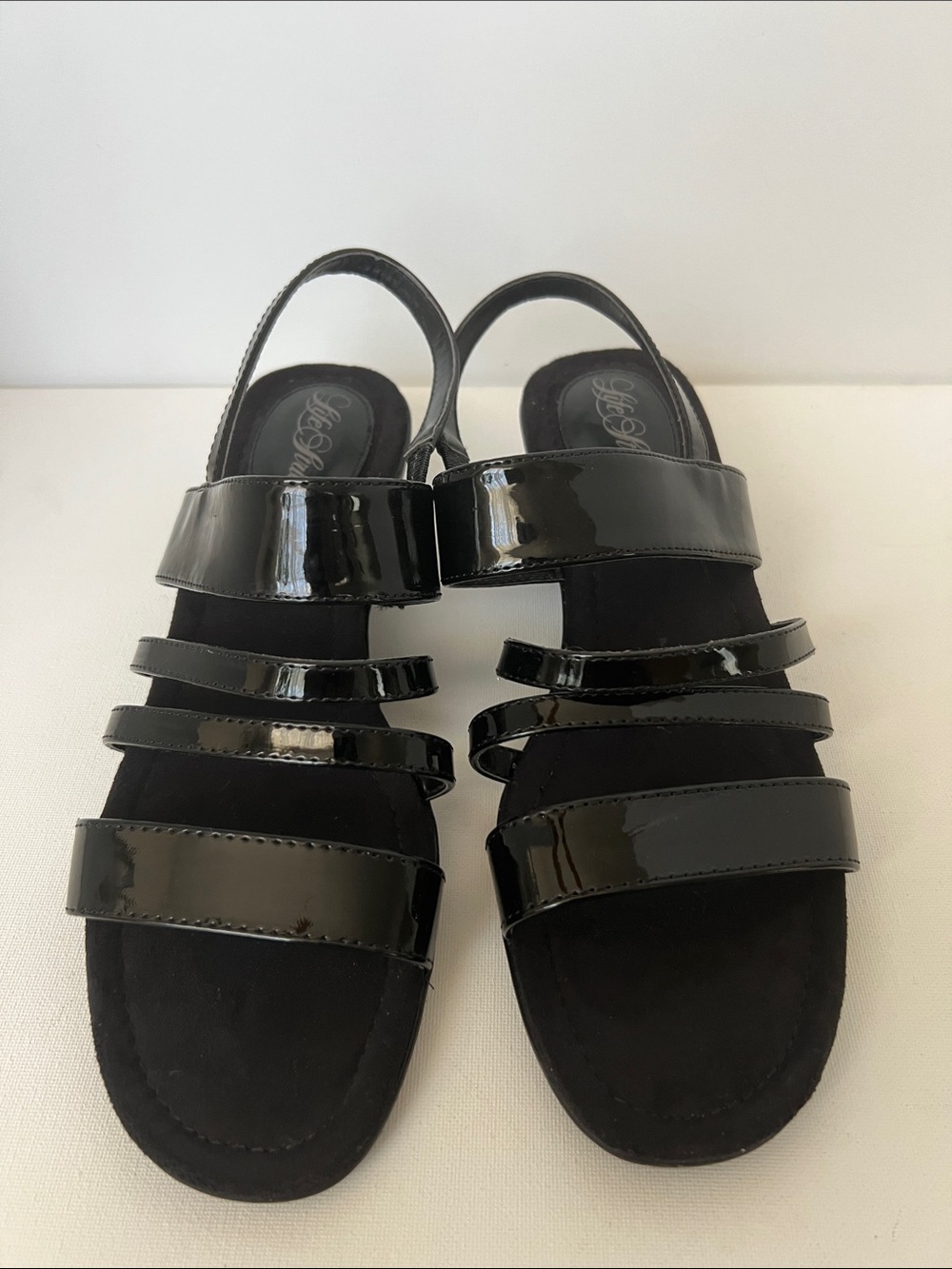 Life Stride Black Patent Multi-Strap Slingback Sandals